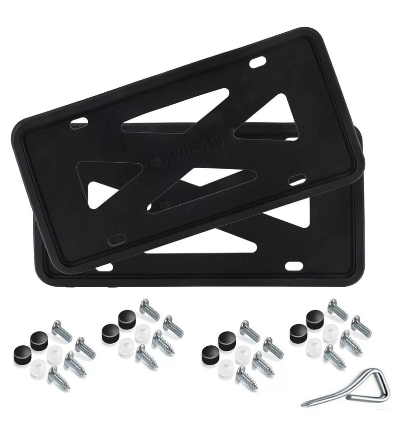 BLACK 2x Silicone License Plate Frame with Installation Hardware Screws (PAIR)