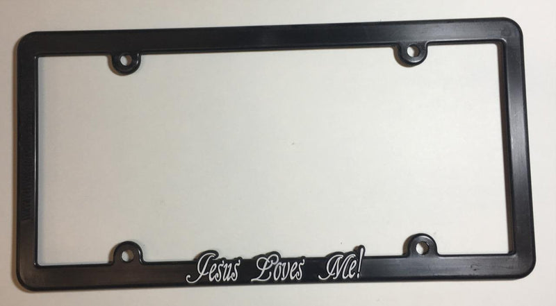 Black Skinny License Plate Frame Jesus Loves Me Auto Accessory  Mod-GRAPH9856236-3398