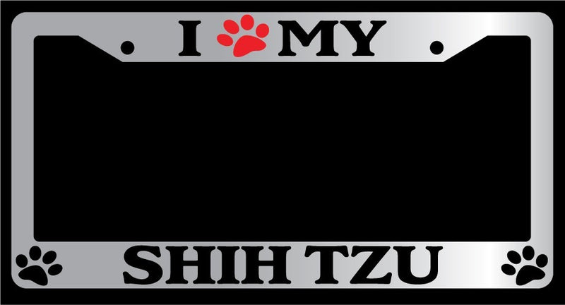 Chrome License Plate Frame I Heart My Shih Tzu (Paw) Auto Accessory Novelty  Mod-GRAPH9856236-4945