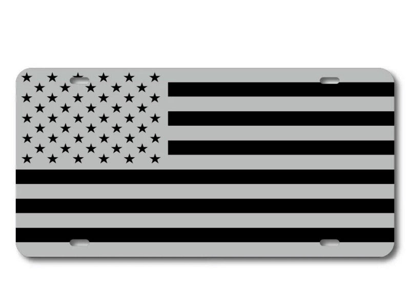 American Flag License Plate Silver on Gloss Black Military Grunt Subdued USA