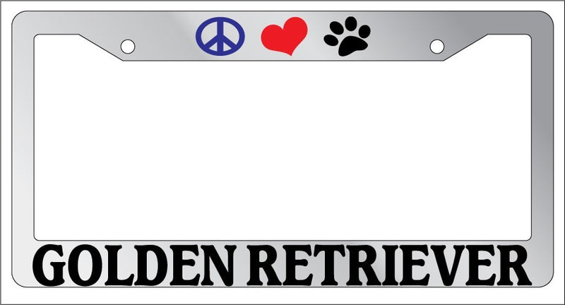 Chrome License Plate Frame Peace Love Paw Golden Retriever Auto Accessory 409  Mod-GRAPH9856236-4867