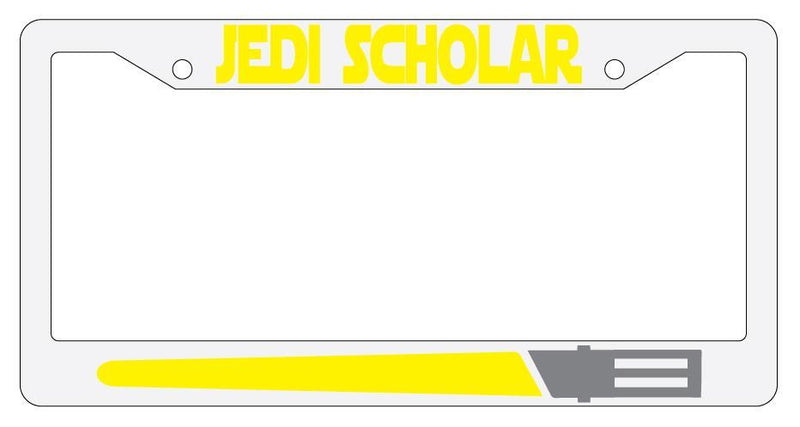 Jedi Scholar YELLOW White Plastic License Plate Frame Star Wars  Mod-GRAPH9856236-2155