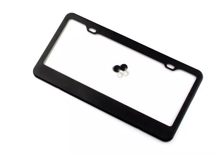2PCS BLACK STAINLESS STEEL METAL LICENSE PLATE FRAME COVER SCREW CAPS /BF-2