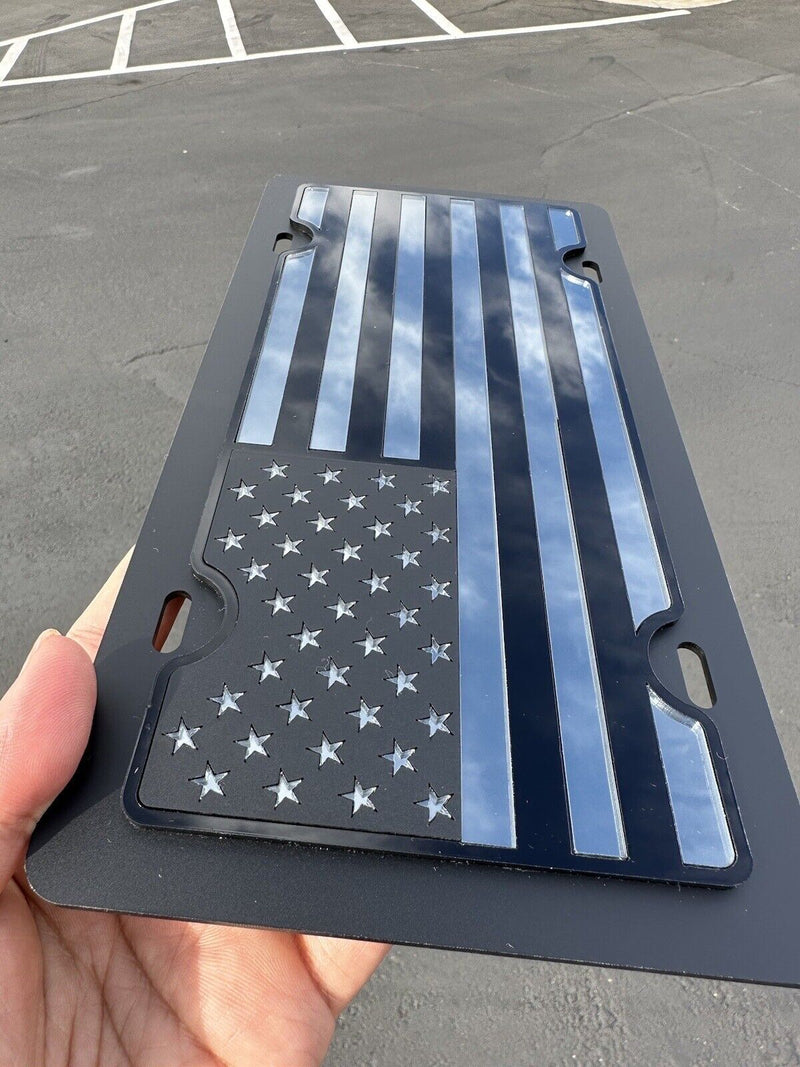 American Flag Steel Premium License Plate Tactical Black Ops Grey Subdued