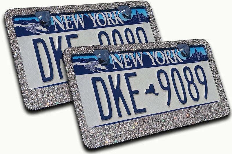 Premium Diamond Sparkle Crystal Bling Stainless Steel License Plate Frame - Pair