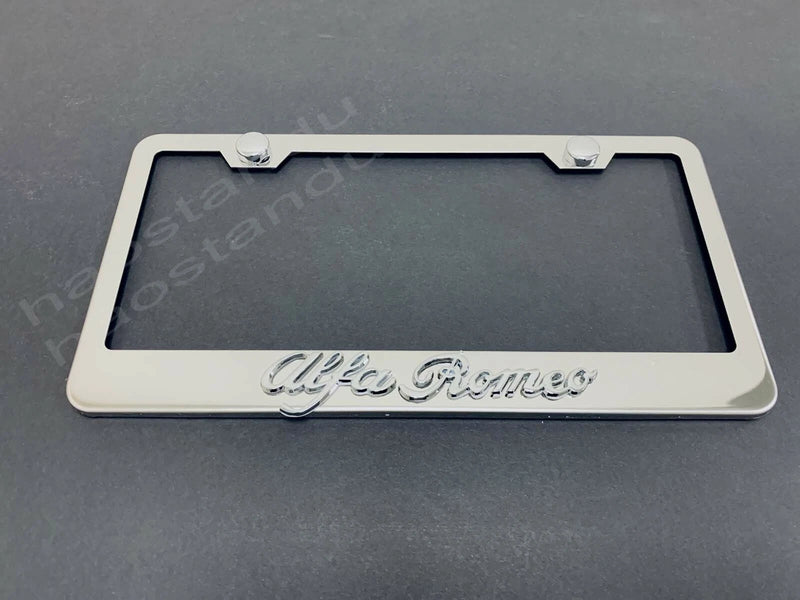 1x Alfa Romeo 3D Emblem STAINLESS STEEL License Plate Frame RUST FREE + Screw Cap