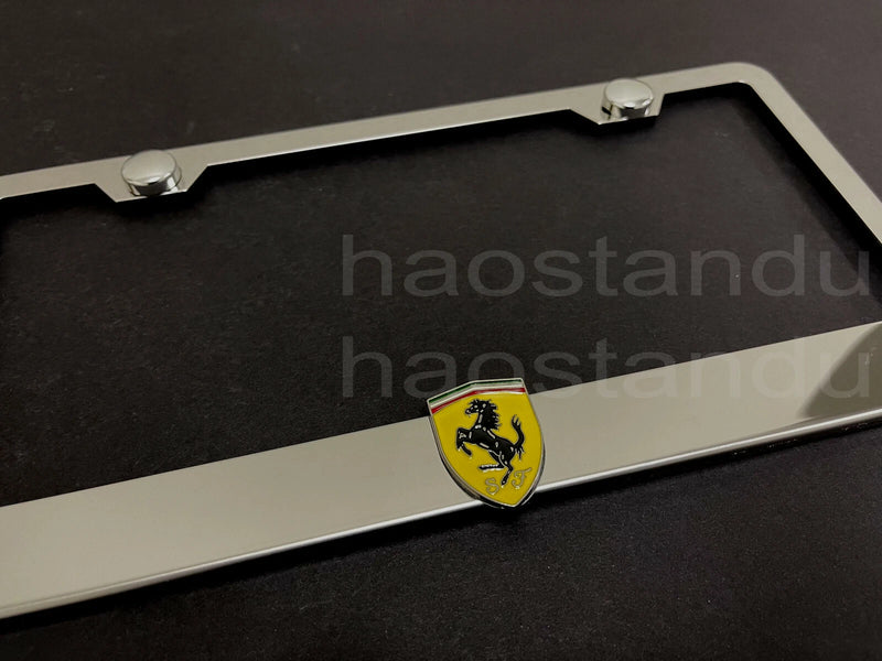 1x Ferrari Scuderia Shield 3D Emblem STAINLESS STEEL Chrome License Plate Frame