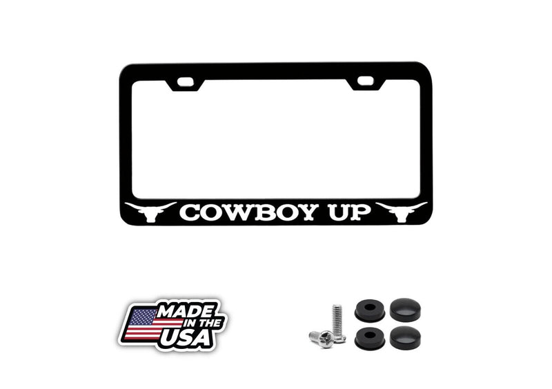 COWBOY UP Cowboy Steel License Plate Frame Bl