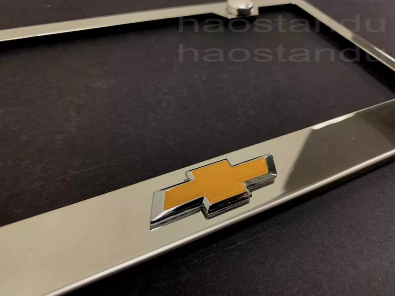 1x Bowtie Logo 3D Emblem Stainless Steel License Plate Frame Car Tag Holder, Silver, Universal Fitment, 1 Year