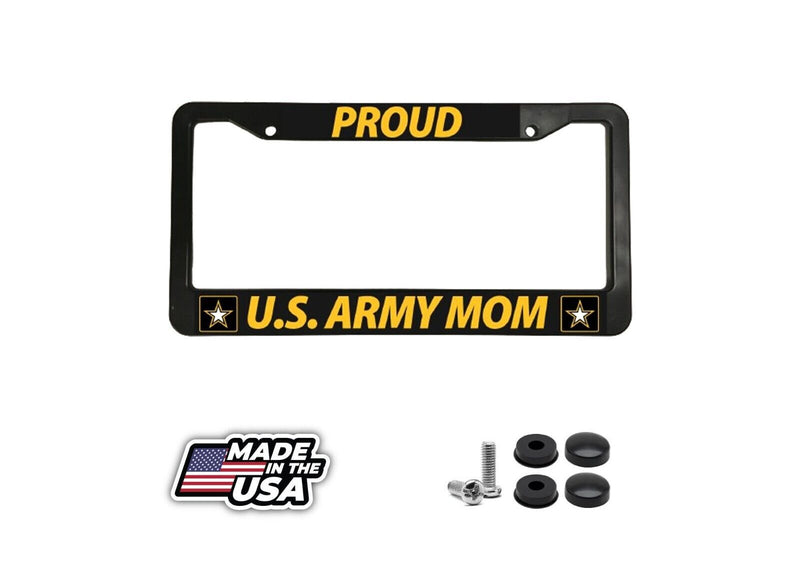 PROUD US ARMY MOM USA SOLDIER ARMED FORCES UNITED Black License Plate Frame NEW
