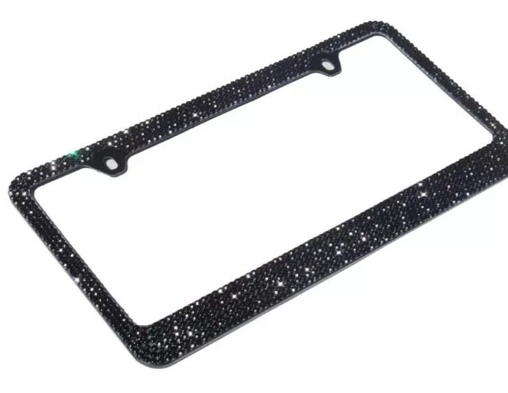 Bling Bling 7 Rows Black Diamond Crystal License Plate Frame/Free Cap