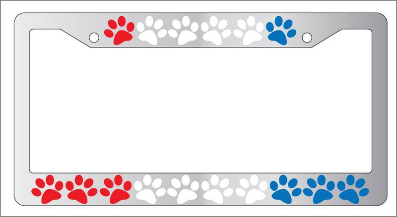Chrome License Plate Frame PUPPY FEET (RED WHITE BLUE) Auto Accessory  Mod-GRAPH9856236-6775