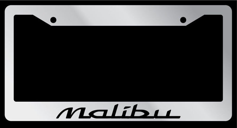 Chrome License Plate Frame Malibu Cursive (Design One) Auto Accessory Novelty  Mod-GRAPH9856236-6347