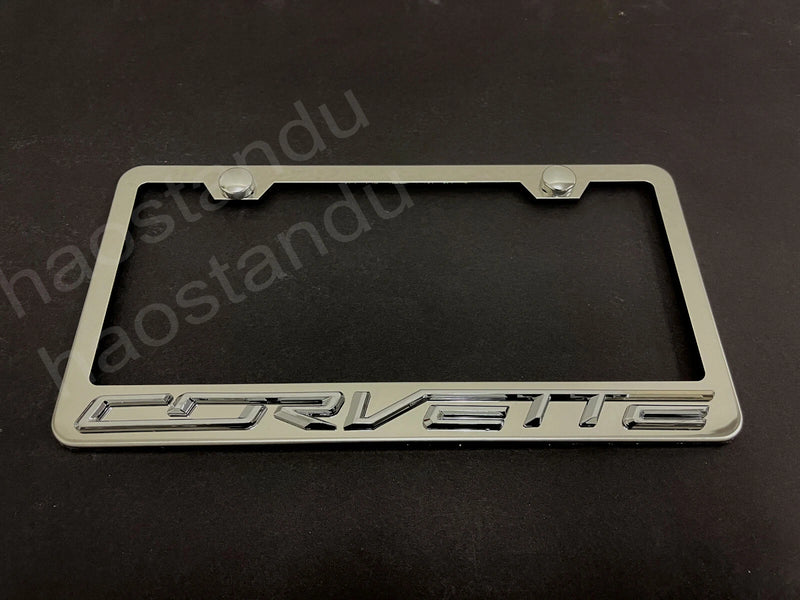 1x Corvette 3D Emblem Stainless Stainless Chrome License Plate Frame + Screw Caps