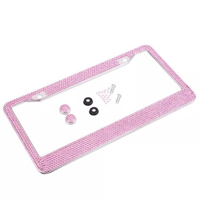 Pink Crystal Rhinestones License Plate Frame 7 rows Special Bling Offer v2