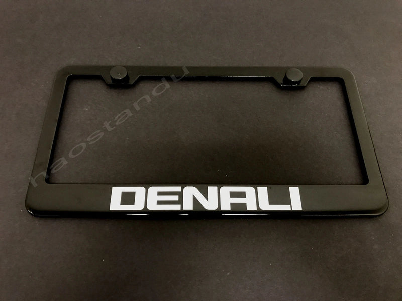 1x DENALI BLACK Stainless Metal License Plate Frame + Screw Caps