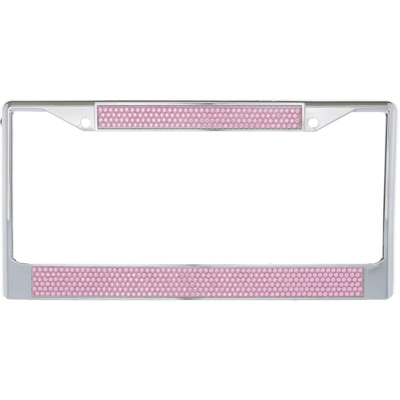 Premium Chrome Light Pink Bling Crystal Diamond License Plate Frame for Car