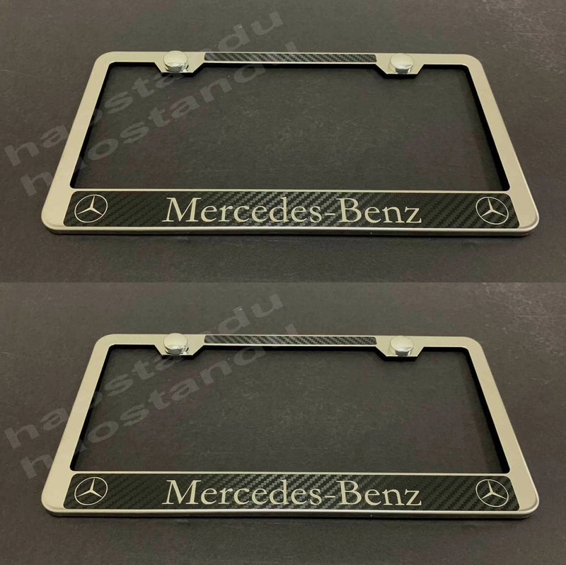 2pc x MB-Halo STAINLESS STEEL LICENSE PLATE FRAME w/Carbon Fiber Style (UD)