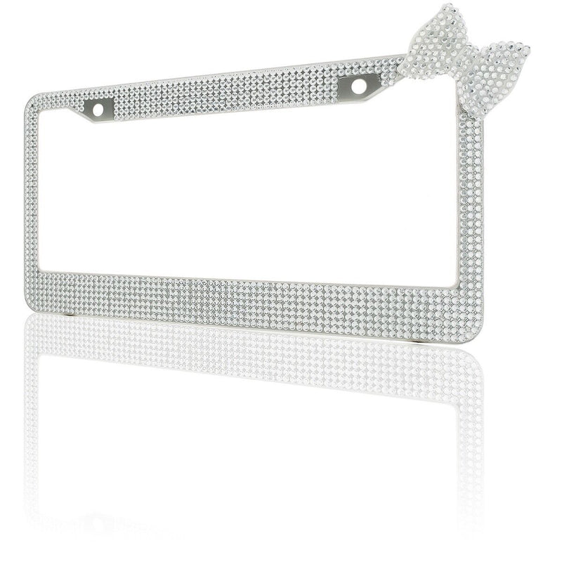 Clear 7 Rows Bling Diamond Crystal License Plate Frame With Corner Clear Bow Tie