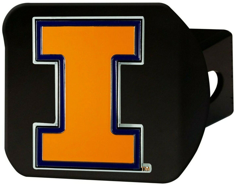 NCAA Illinois Fighting Illini 3D Color on Black Metal Hitch Cover