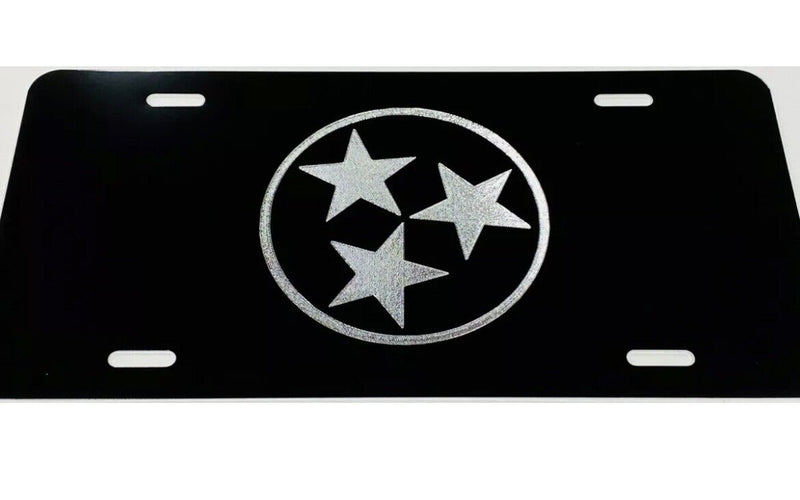 Tennessee TN State Flag Silver Etched Engraved Black License Plate Car Tag Gift