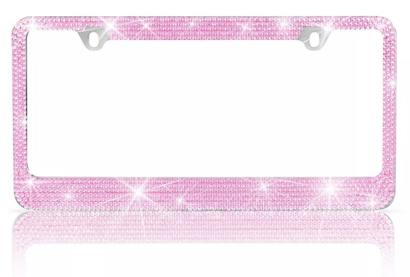 Metal Pink Crystal Diamond Style License Plate Frame Universal Fit