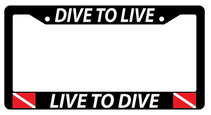Black License Plate Frame DIVE TO LIVE LIVE TO DIVE w/FLAG LOGOS Auto Accessory  Mod-GRAPH9856236-1102