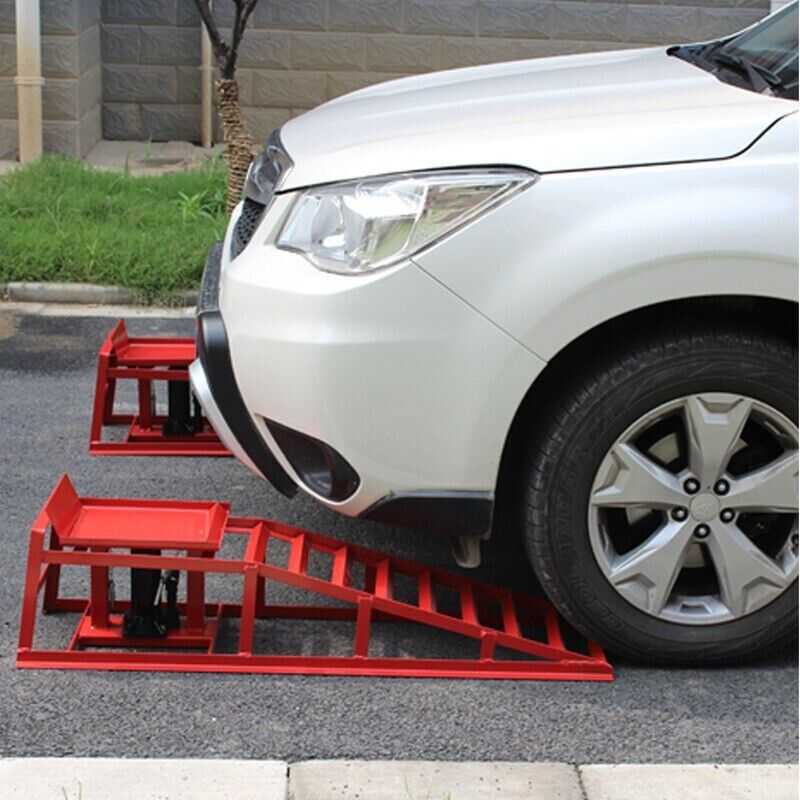 A Pair Auto Car Service Ramps Lifts Heavy Duty Hydraulic Lift Repair Frame Red