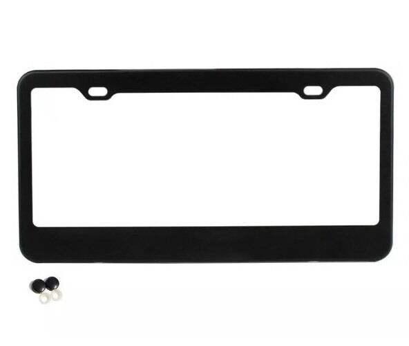 2pcs BLACK STAINLESS STEEL METAL LICENSE PLATE FRAME COVER SCREW CAPS