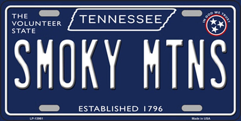 Smoky Mtns Tennessee Blue Novelty Metal License Plate Tag