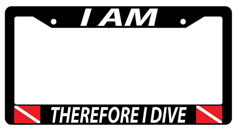 Black License Plate Frame I AM THEREFORE I DIVE w/FLAGS Auto Accessory  Mod-GRAPH9856236-1137