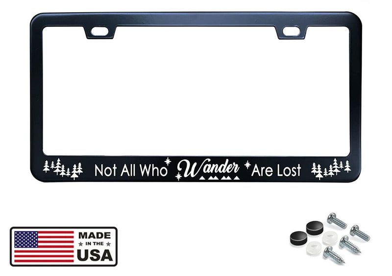 Not All Who Wander are Lost Black Stainless Steel License Plate Frame