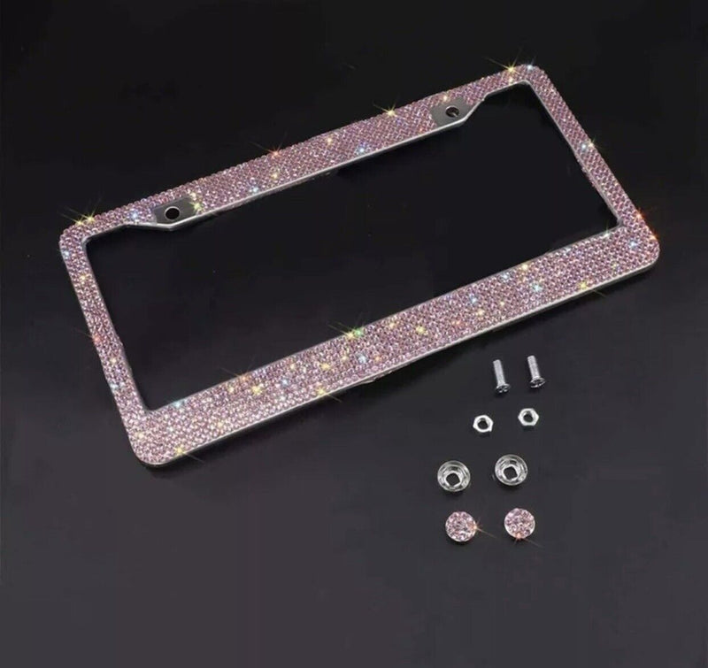 Light Pink "Crystal" Metal Bling Blue License Plate Frame**US SELLER**