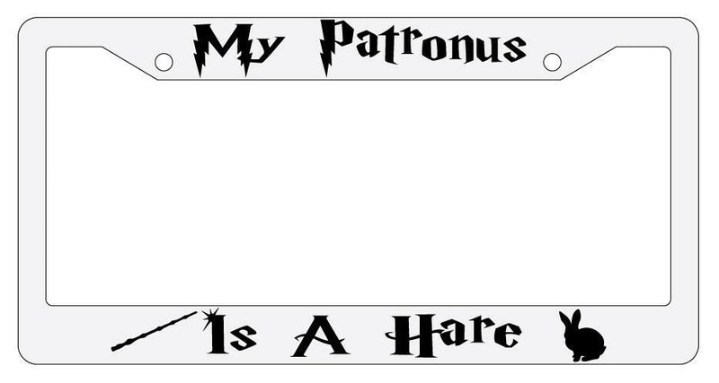 My Patronus is A Hare White Plastic License Plate Frame Auto Accessory  Mod-GRAPH9856236-3546