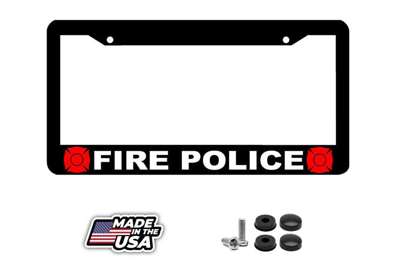 black FIRE POLICE License Plate Frame