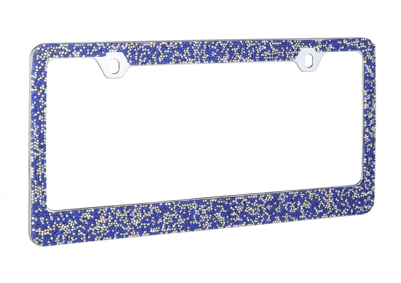 Rocking Bling Crystal Diamond Rhinestone License Plate Frame Blue / Silver