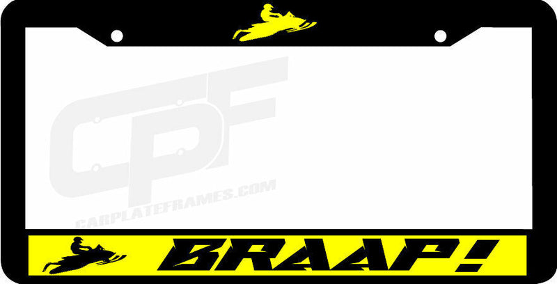 BRAAP YELLOW SNOWMOBILE SD Braap! License Plate Frame
