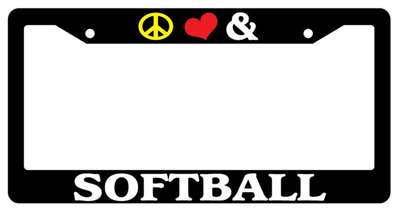 Black License Plate Frame Peace Love And Softball Auto Accessory Novelty  Mod-GRAPH9856236-2281
