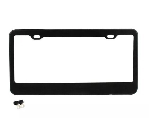 2x BLACK STAINLESS STEEL METAL LICENSE Plate Frame COVER SCREW CAPS