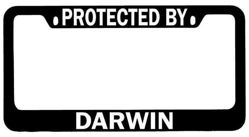 Protected By Darwin Black METAL License Plate Frame Auto  Mod-GRAPH9856236-7851