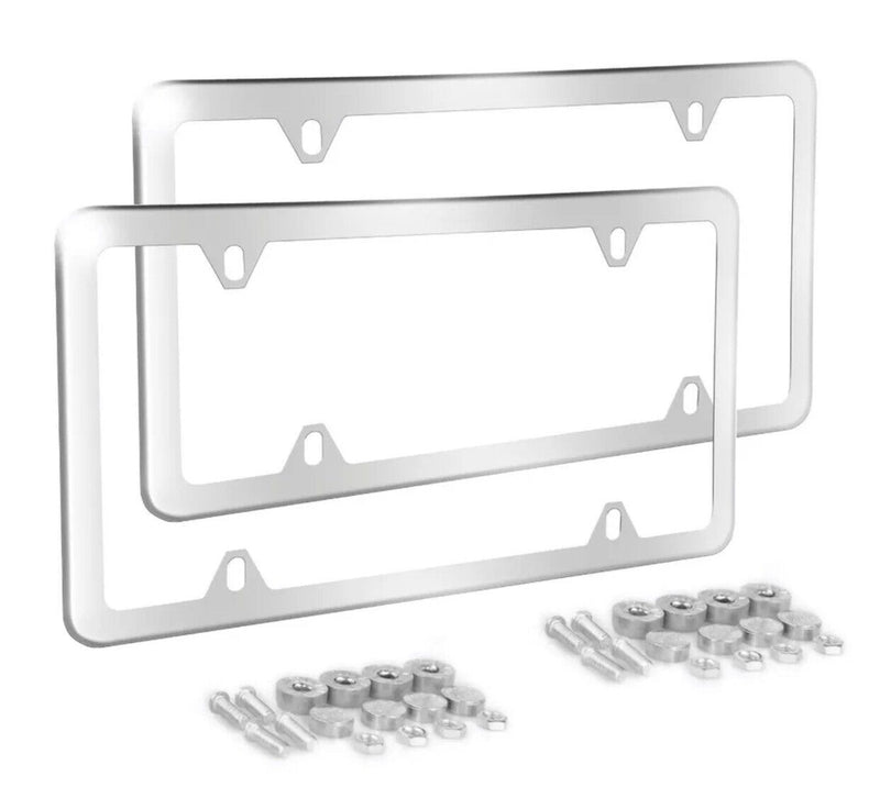 2pcs Auto Car Stainless Steel License Plate Frame Holder Tag Cover Screw Caps