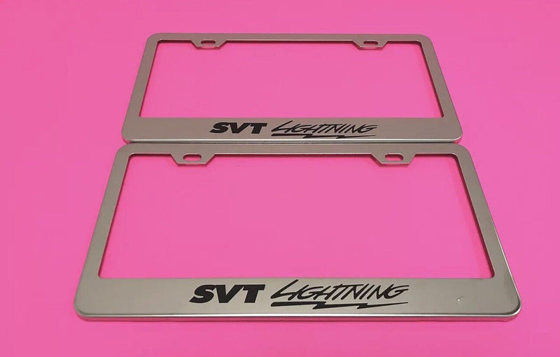 2x SVT LIGHTNING - STAINLESS STEEL Chrome Metal License Plate Frame /Screw caps*