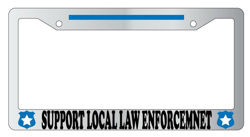 Support Local Law Enforcement w/STRIPE Chrome METAL License Plate Frame  Mod-GRAPH9856236-8818