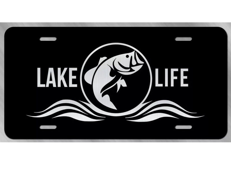 Lake Life License Plate Tag Vanity Novelty Metal Etched Aluminum 6 by 12 Inches