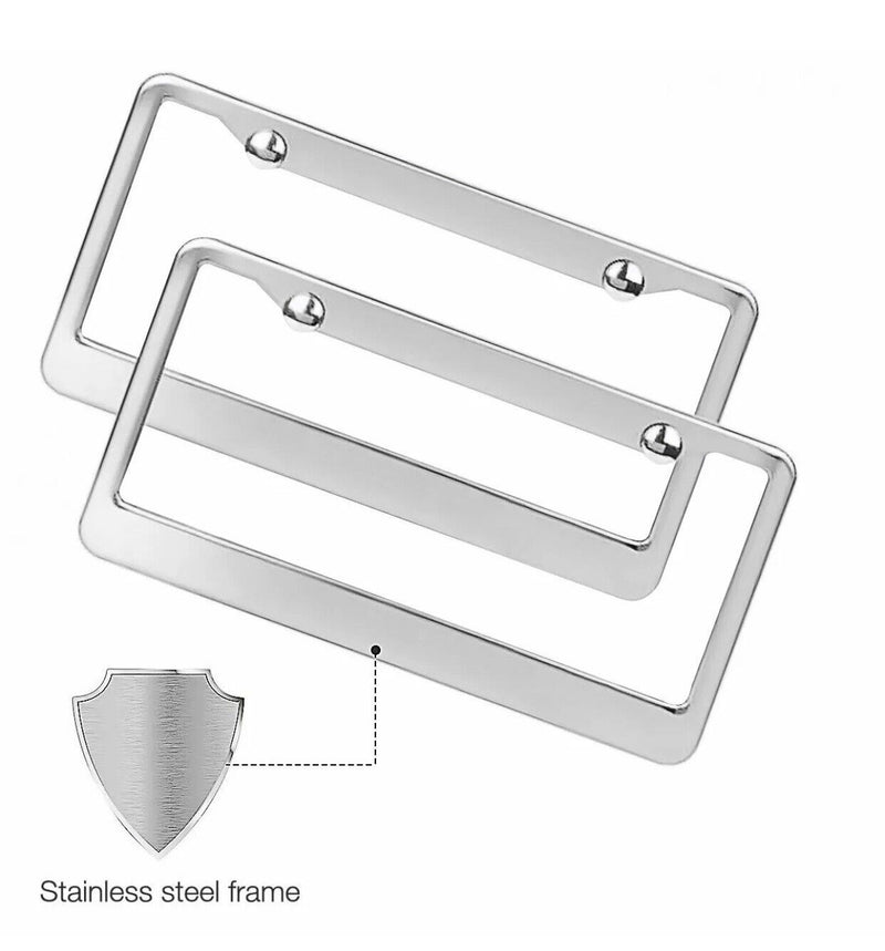 2PCS Chrome 304 Stainless Steel Metal License Plate Frame Cover Screw Caps