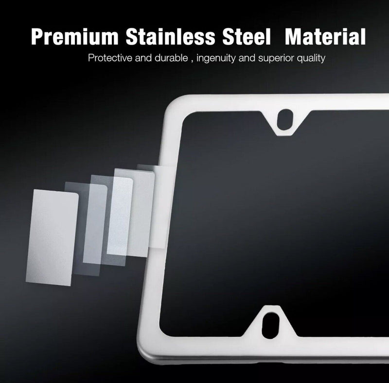2Pcs Chrome Stainless Steel Metal License Plate Frame Cover With Screw Caps