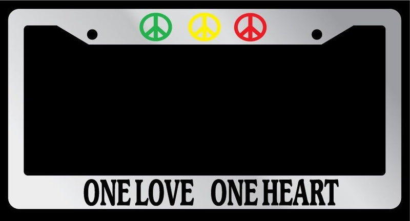 Chrome License Plate Frame "One Love One Heart Bob Marley" w/PEACE SIGNS  Mod-GRAPH9856236-4934