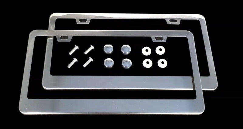 2pcs license plate frames metal stainless steel holder screw caps tag cover US