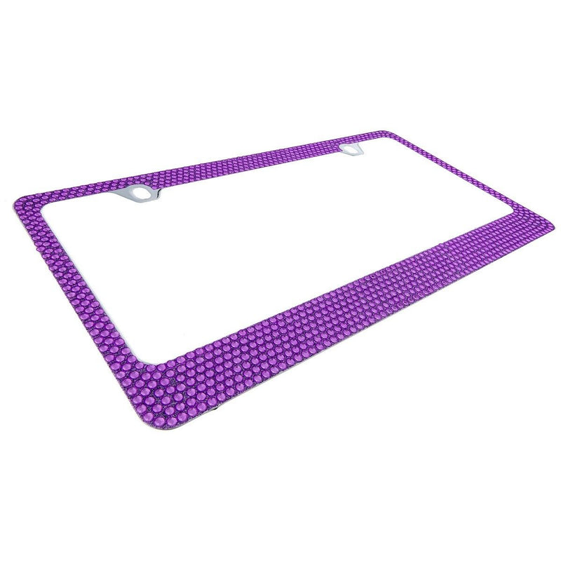 2 PCS 7 Rows PURPLE Bling Diamond Crystal Metal License Plate Frame+Caps