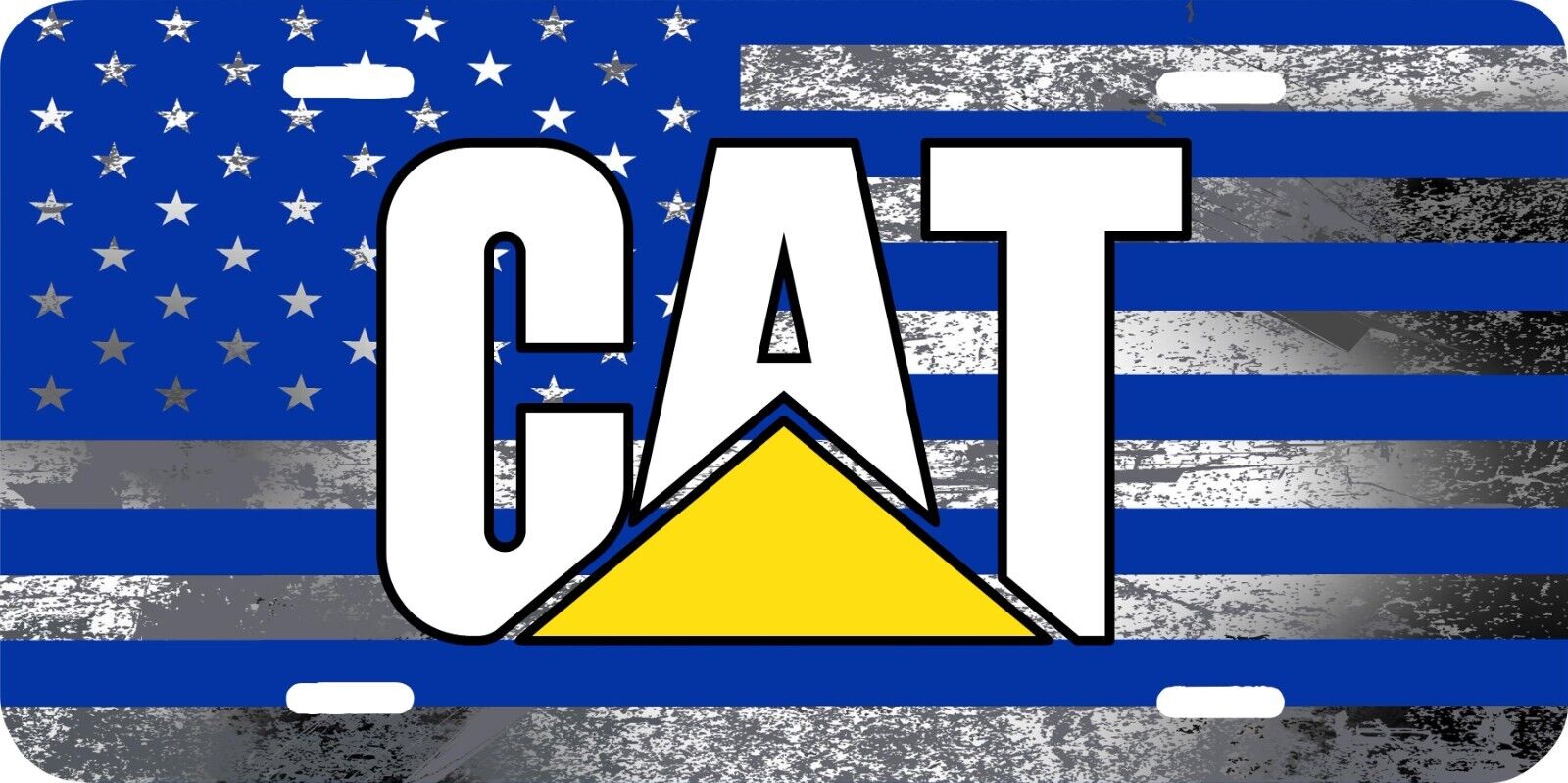 GLOSS CLEAR COAT CAT CATERPILLAR BLUE AND GRAY FLAG LICENSE PLATE TAG ...